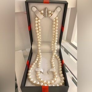 CULTURED FRESHWATER PEARL Double Strand Sterling Silver Clasp 20" Inch
